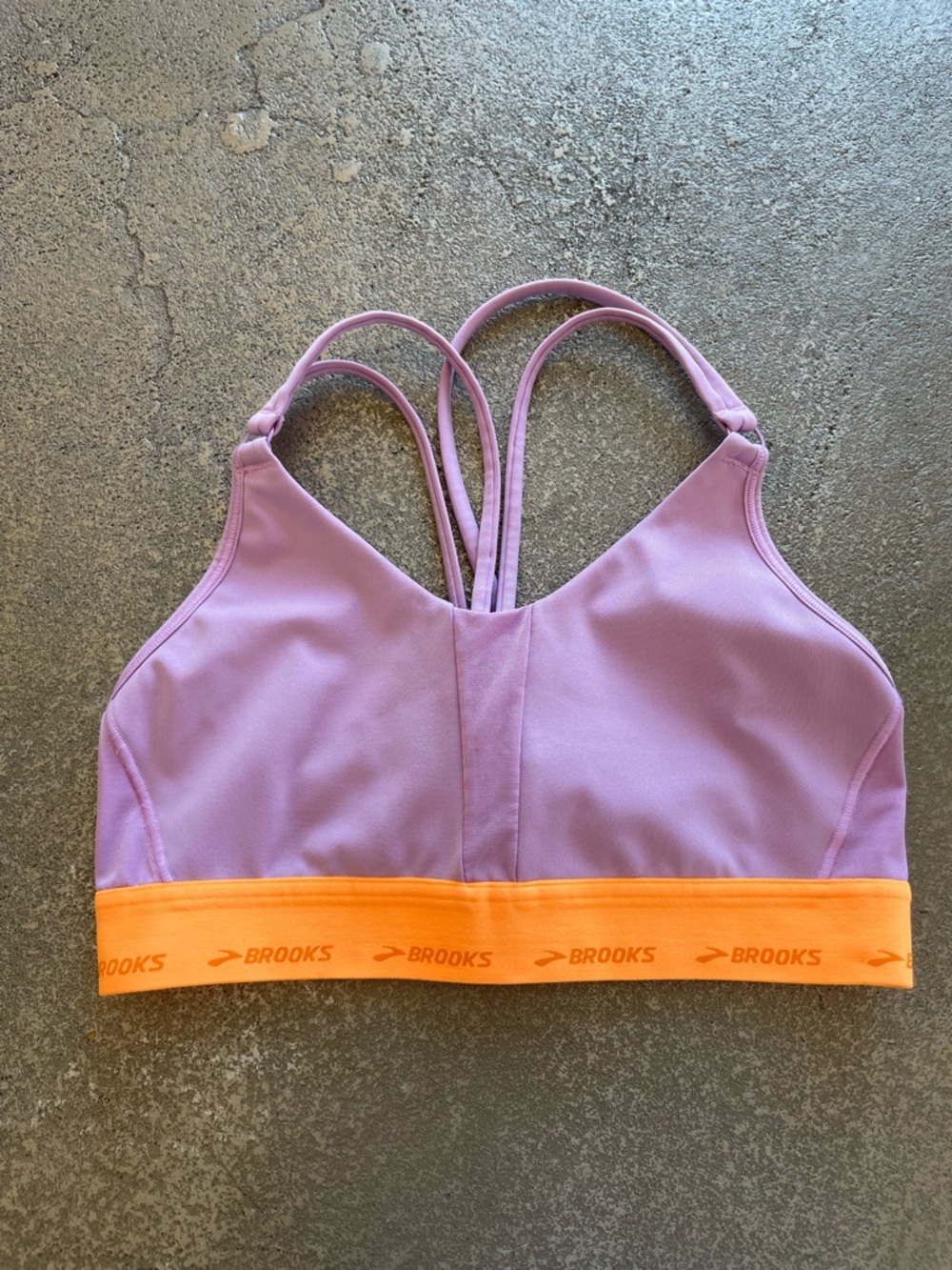 Brooks Purple Sports Bra with Orange Logo Band